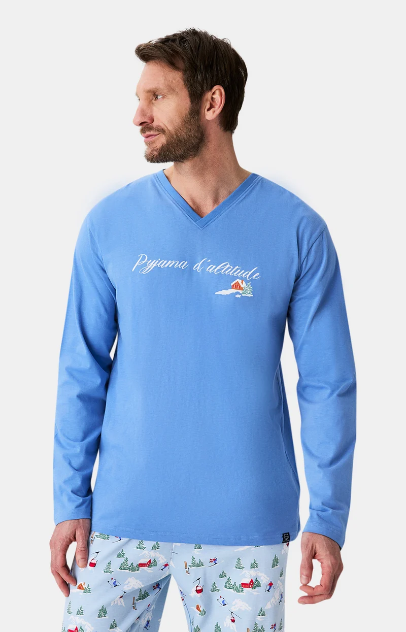 Pyjama en jersey de coton épais - Noël en altitude