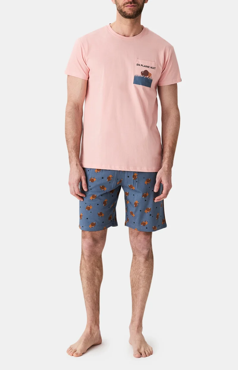 Pyjashort en jersey de coton léger - En Plaine nuit