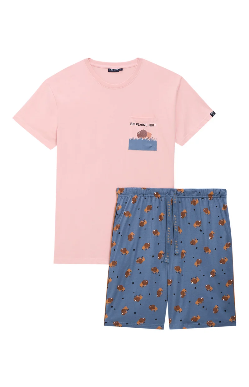 Pyjashort en jersey de coton léger - En Plaine nuit
