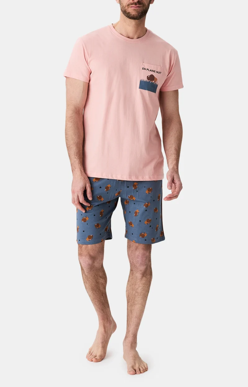 Pyjashort en jersey de coton léger - En Plaine nuit