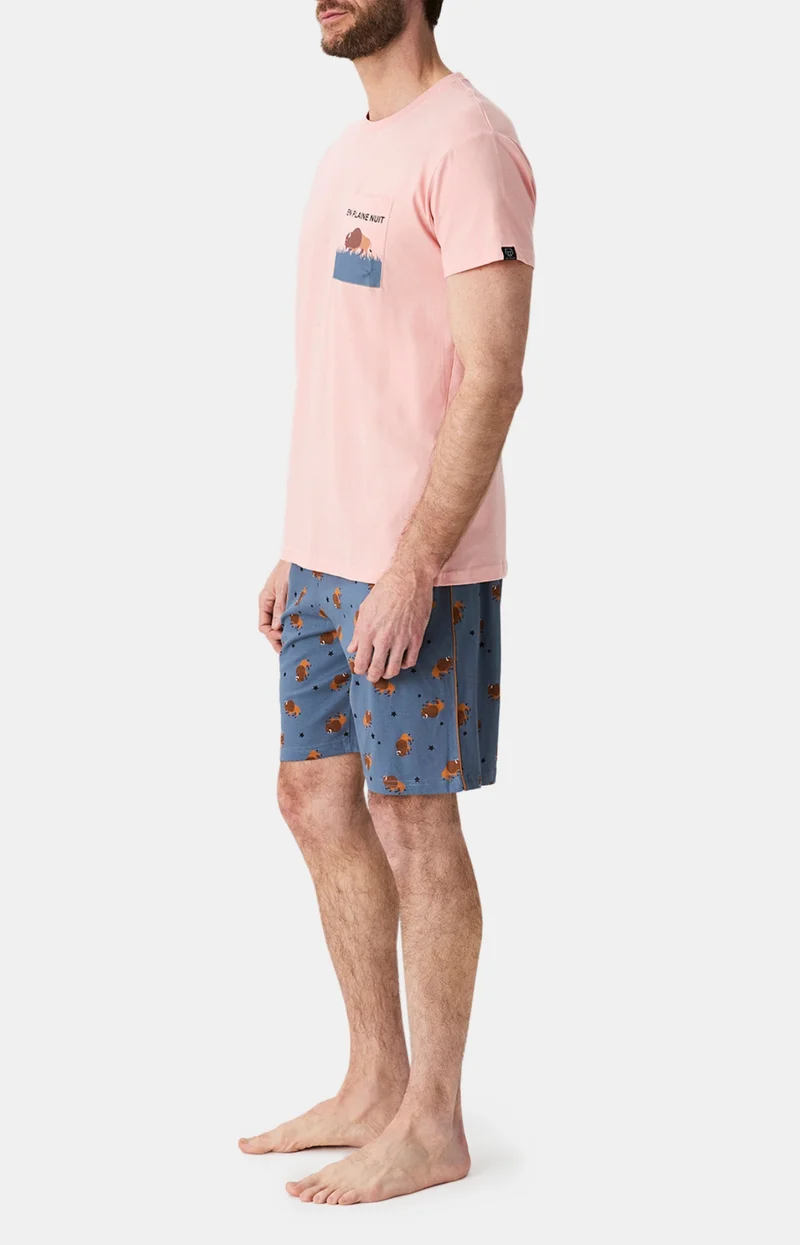 Pyjashort en jersey de coton léger - En Plaine nuit