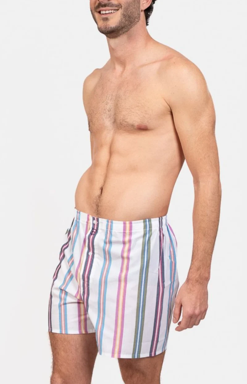 Caleçon classique en popeline de coton - Rayé blanc