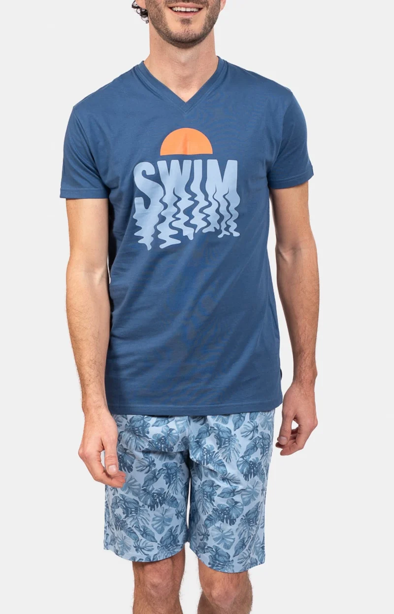 Pyjashort en jersey de coton léger - Palmier