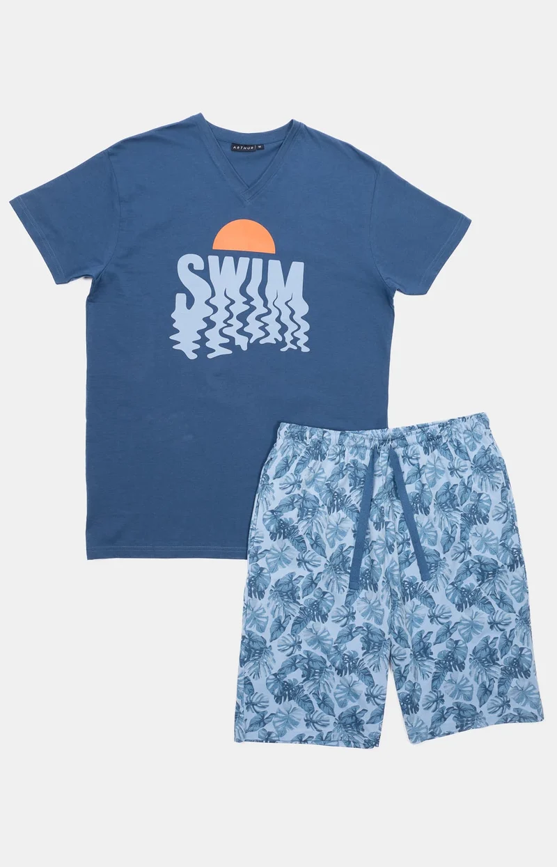 Pyjashort en jersey de coton léger - Palmier