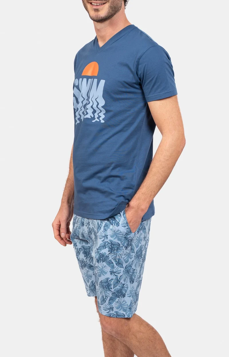 Pyjashort en jersey de coton léger - Palmier