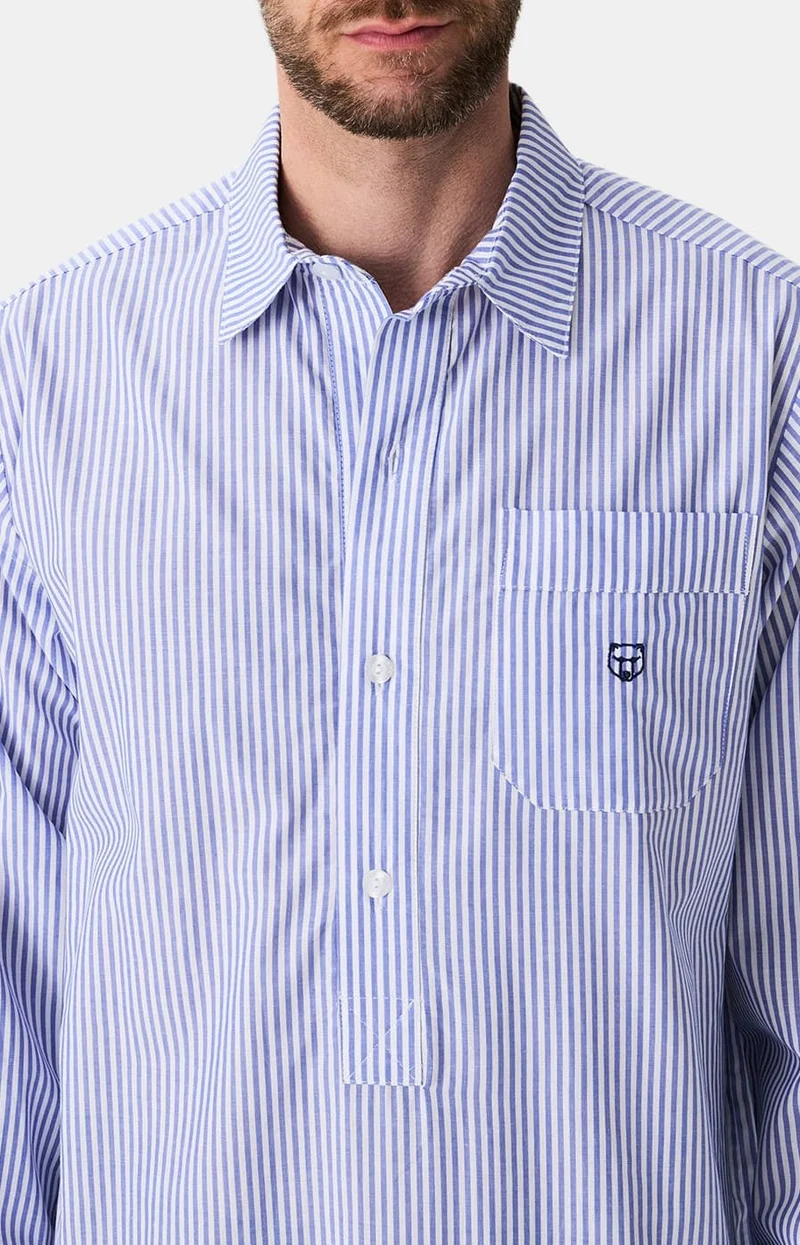 Chemise Grand-Père - Rayure Bleue