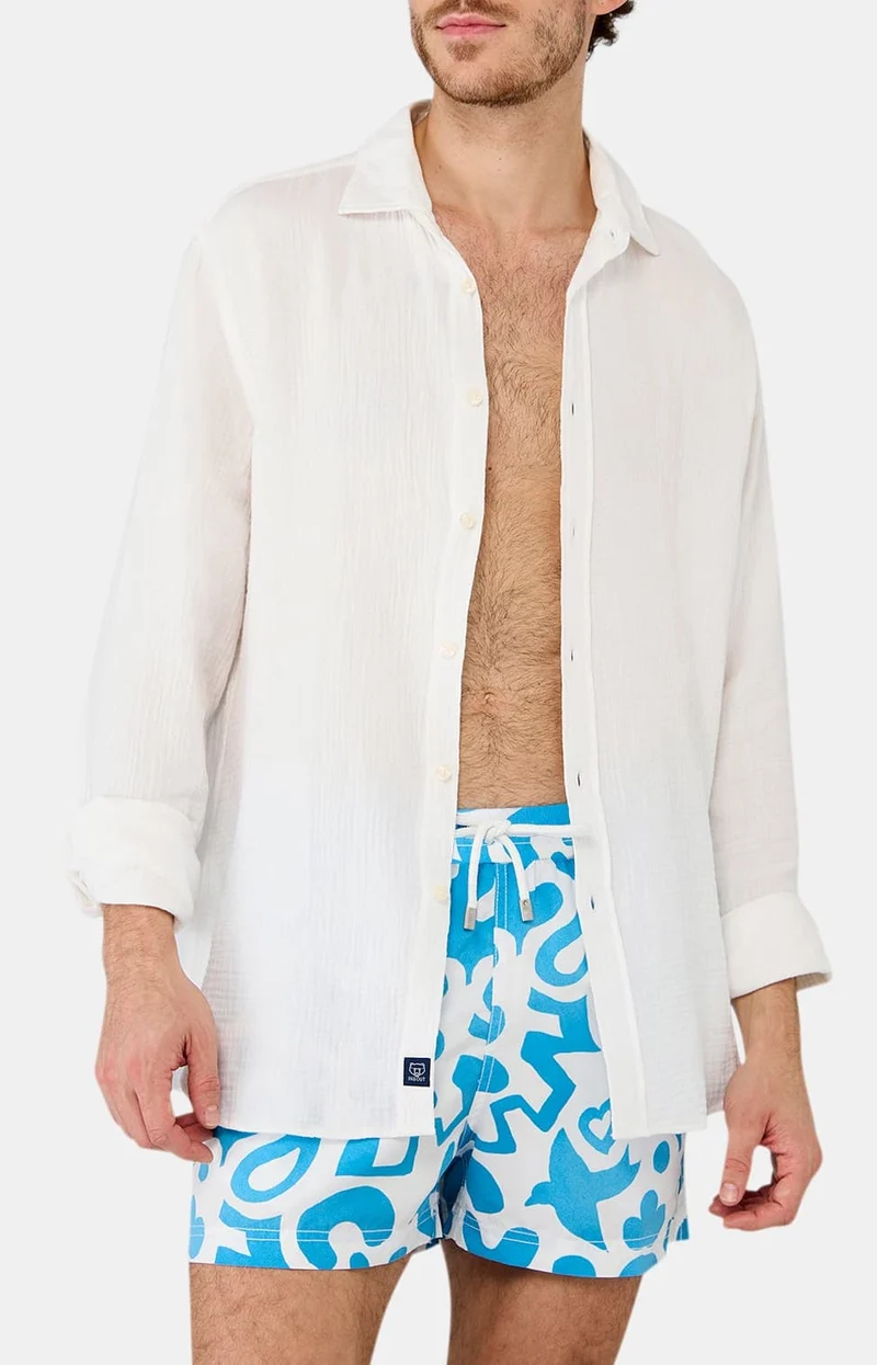 Chemise manches longues en gaze de coton - Blanc
