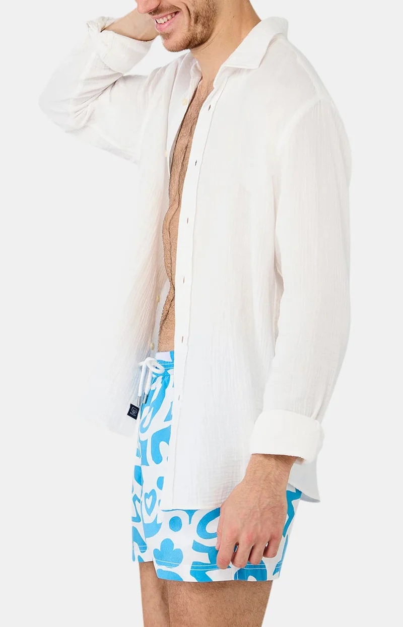Chemise manches longues en gaze de coton - Blanc
