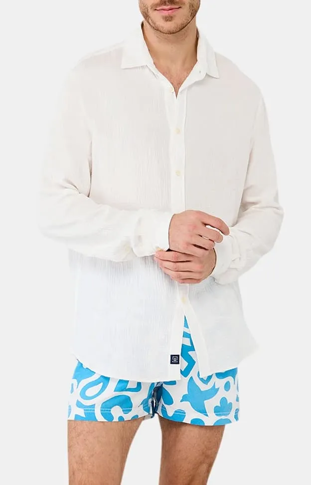 Chemise manches longues en gaze de coton - Blanc