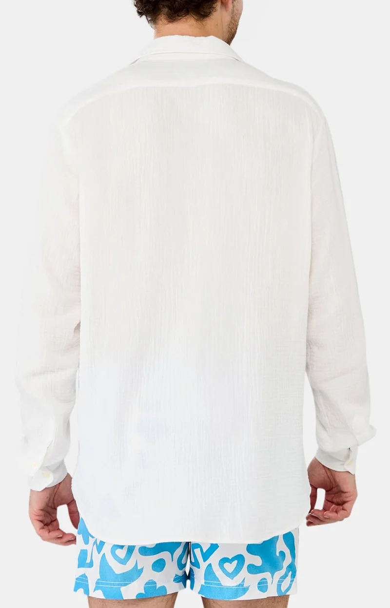 Chemise manches longues en gaze de coton - Blanc