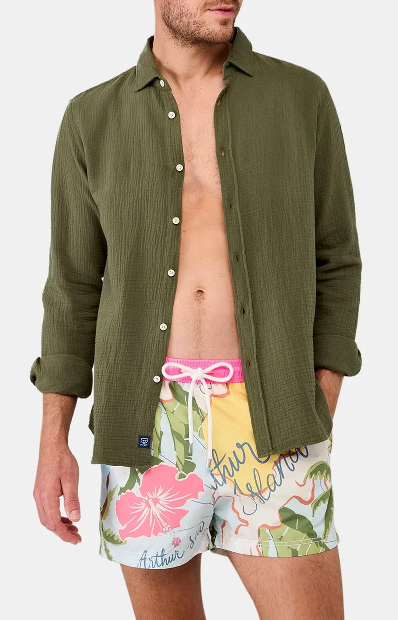 Chemise manches longues en gaze de coton - Kaki