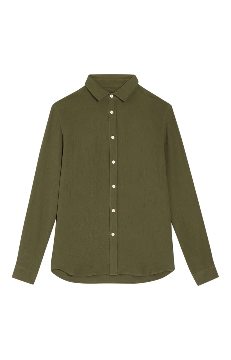 Chemise manches longues en gaze de coton - Kaki