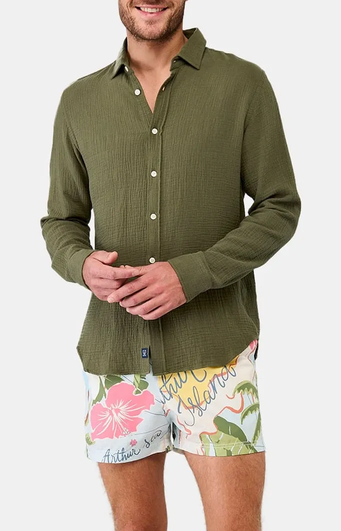 Chemise manches longues en gaze de coton - Kaki