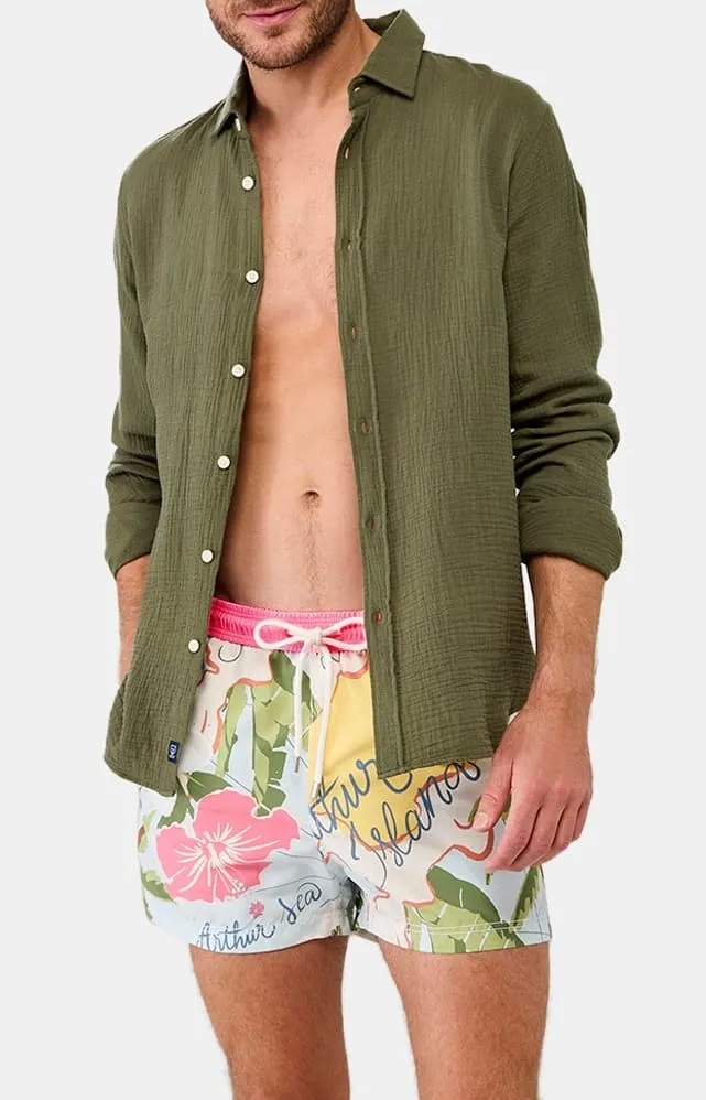Chemise manches longues en gaze de coton - Kaki
