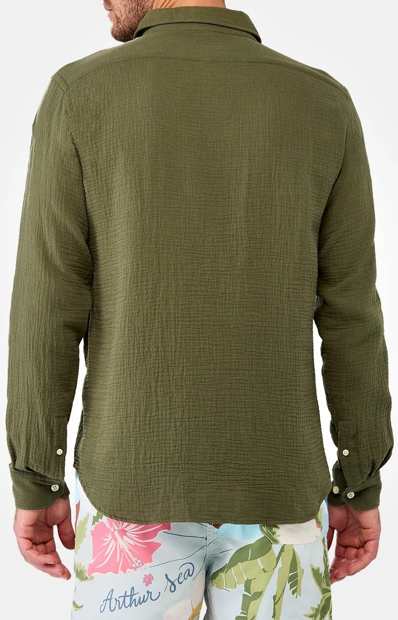 Chemise manches longues en gaze de coton - Kaki