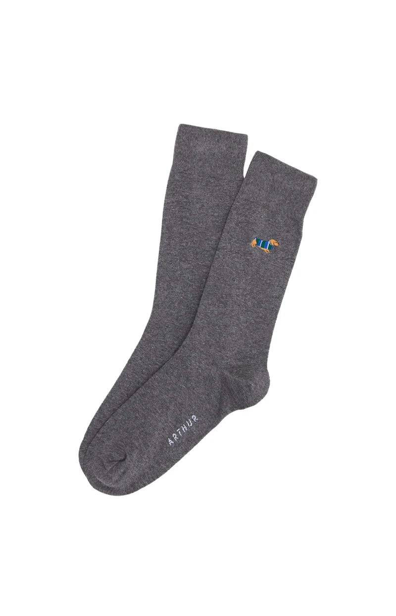 Chaussettes brodées en coton - Teckel Gris