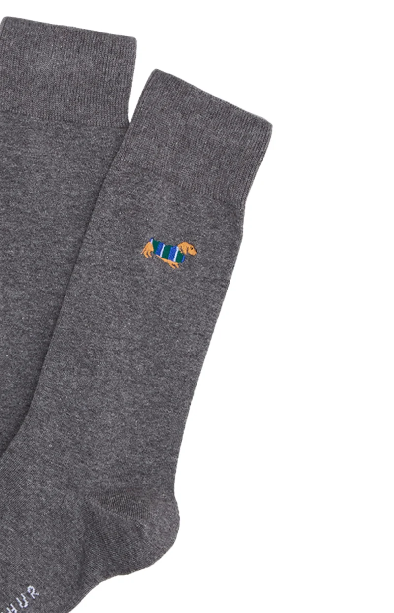Chaussettes brodées en coton - Teckel Gris
