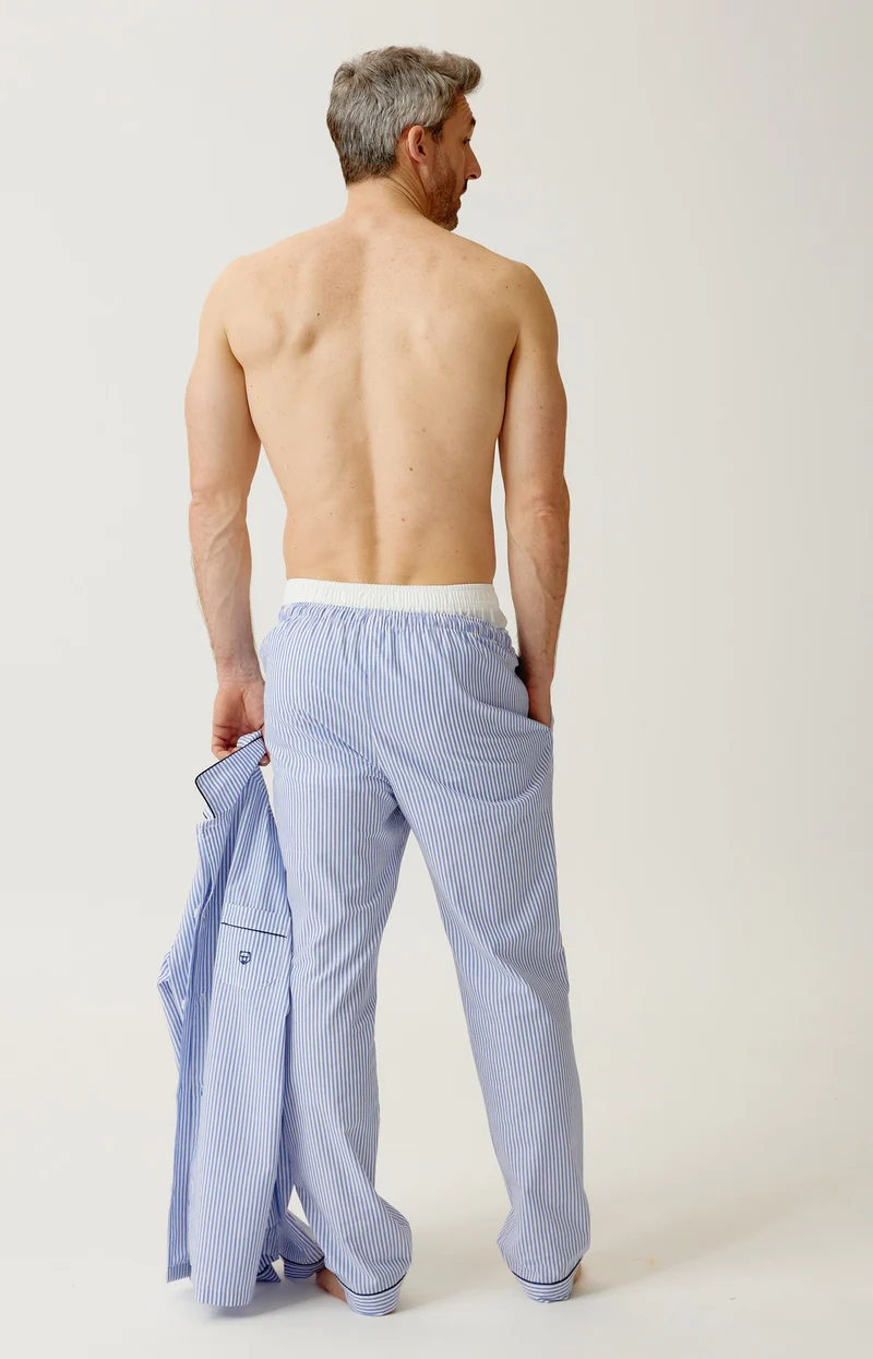 Pyjama boutonné en popeline de coton - Rayure Bleue