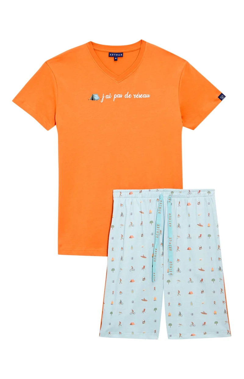 Pyjashort en jersey de coton léger - Camping