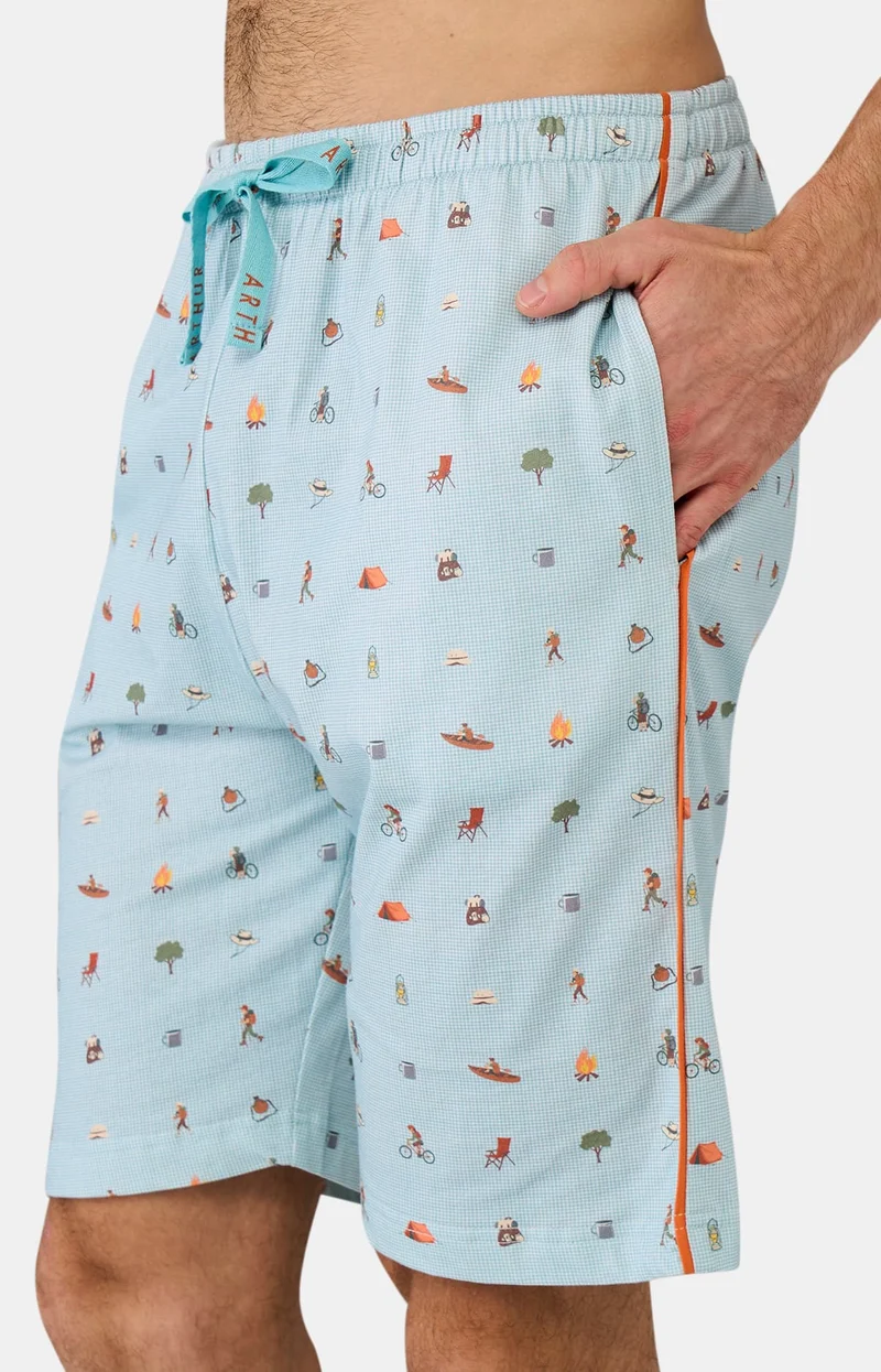 Pyjashort en jersey de coton léger - Camping