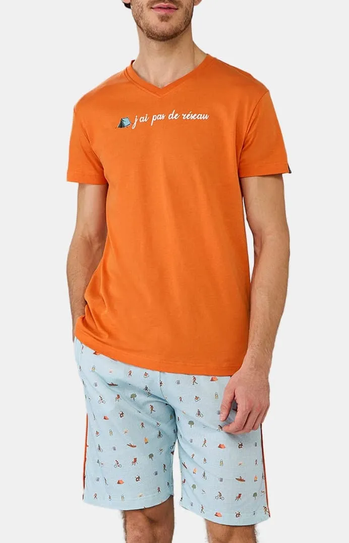 Pyjashort en jersey de coton léger - Camping