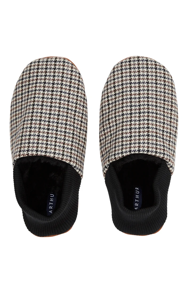 Chaussons cuir et laine - Carreaux