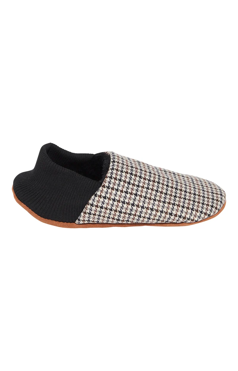 Chaussons cuir et laine - Carreaux