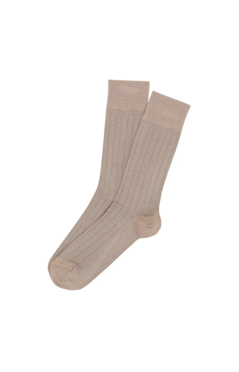 Chaussettes laine et coton - Taupe