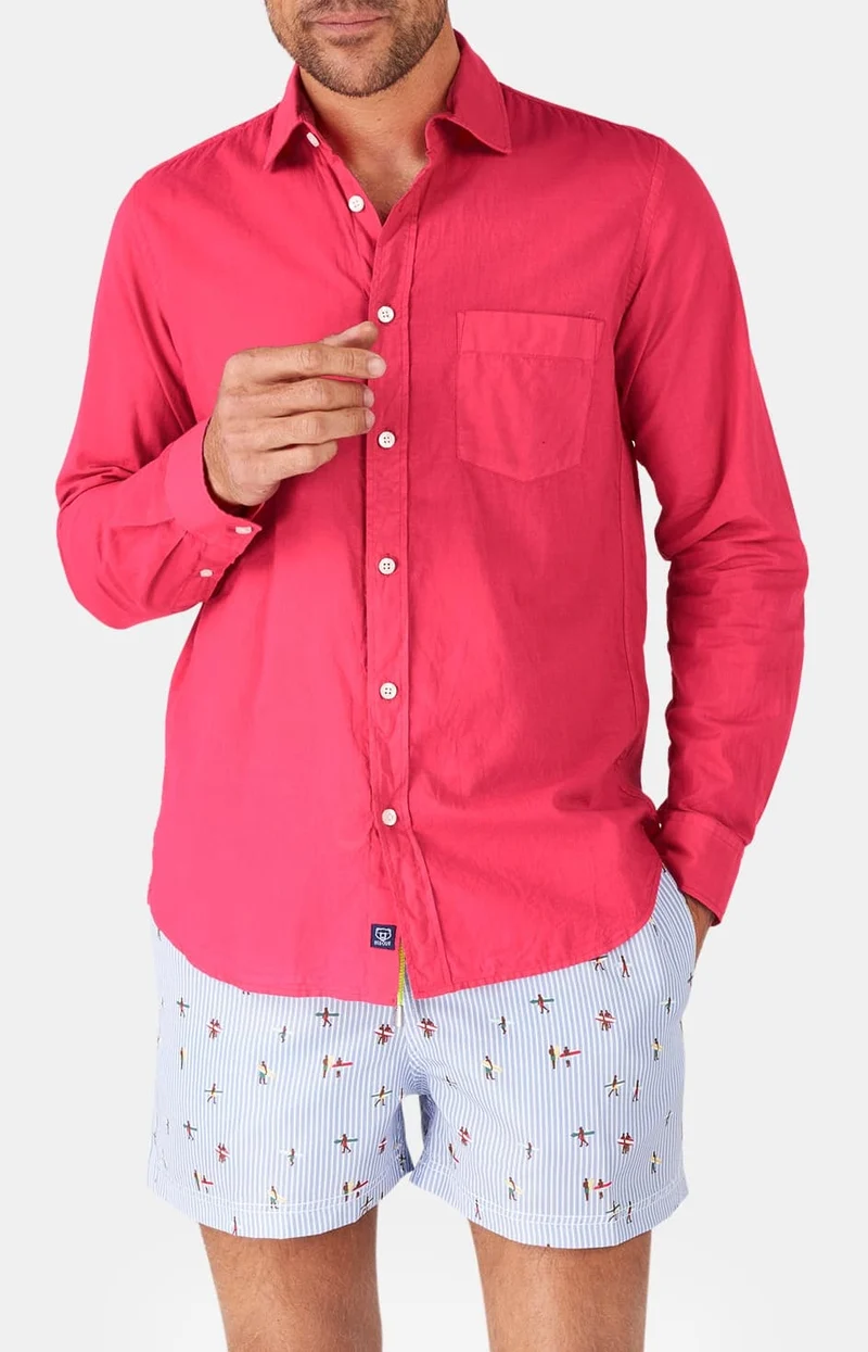 Chemise manches longues - Voile de coton Framboise
