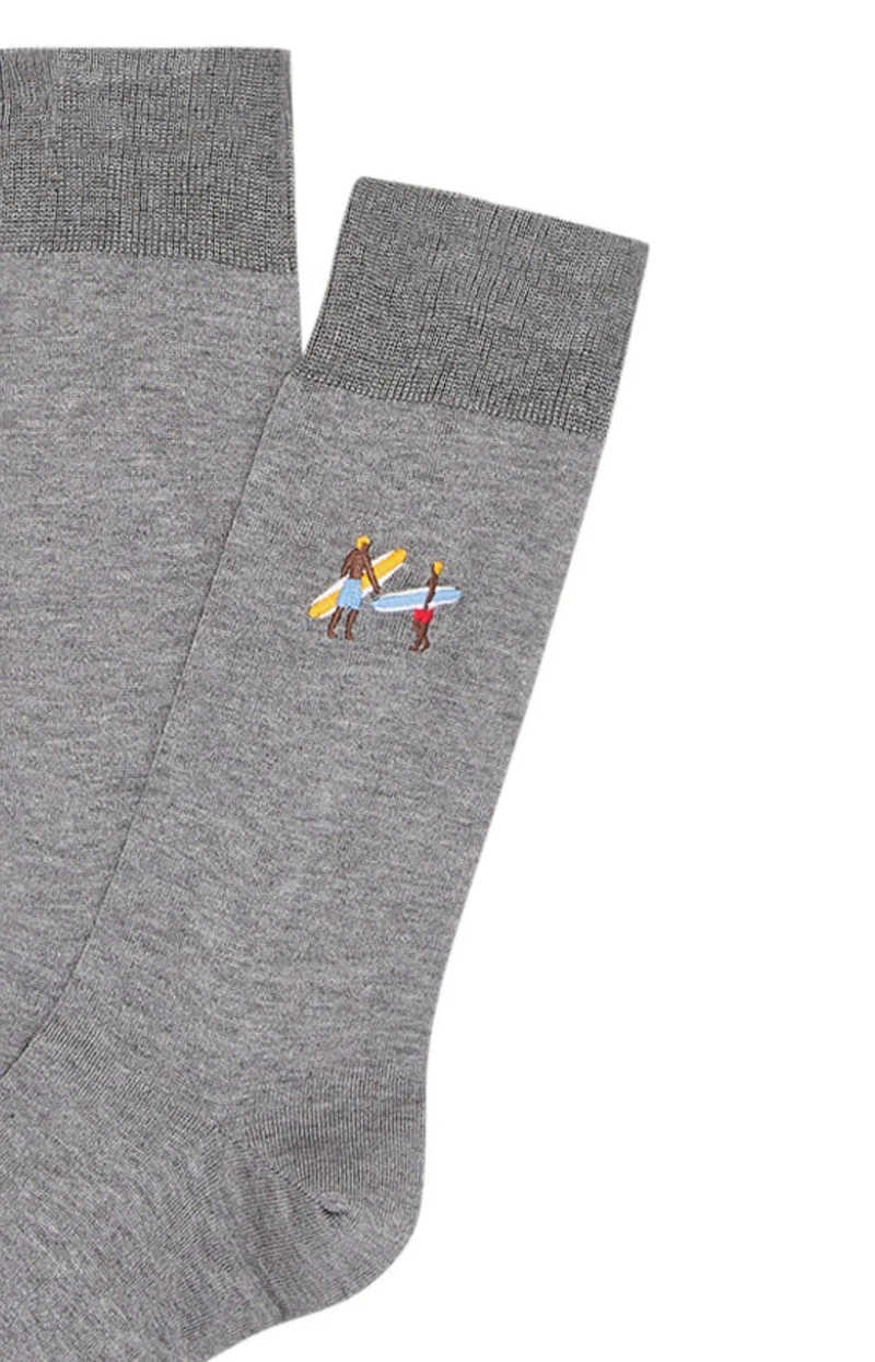 Chaussettes en fil d'écosse brodées - Surf Gris
