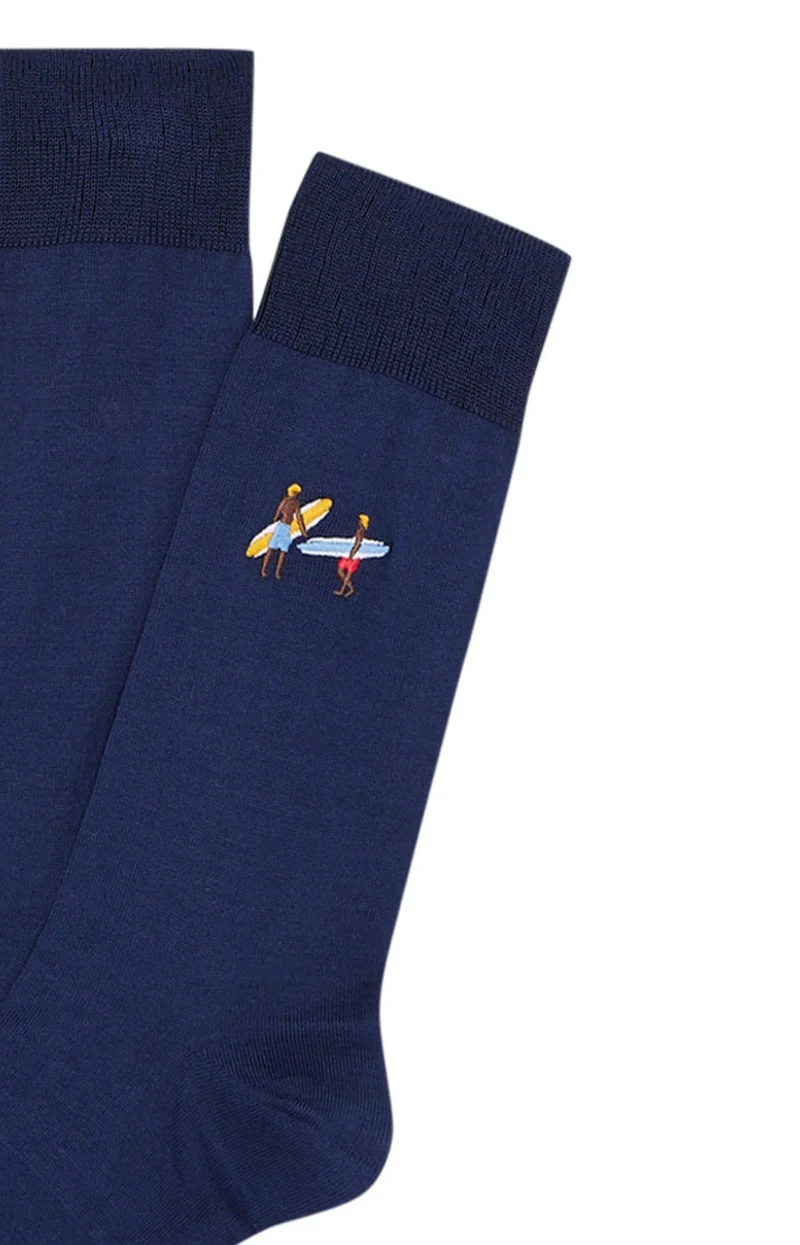 Chaussettes en fil d'écosse brodées - Surf Marine