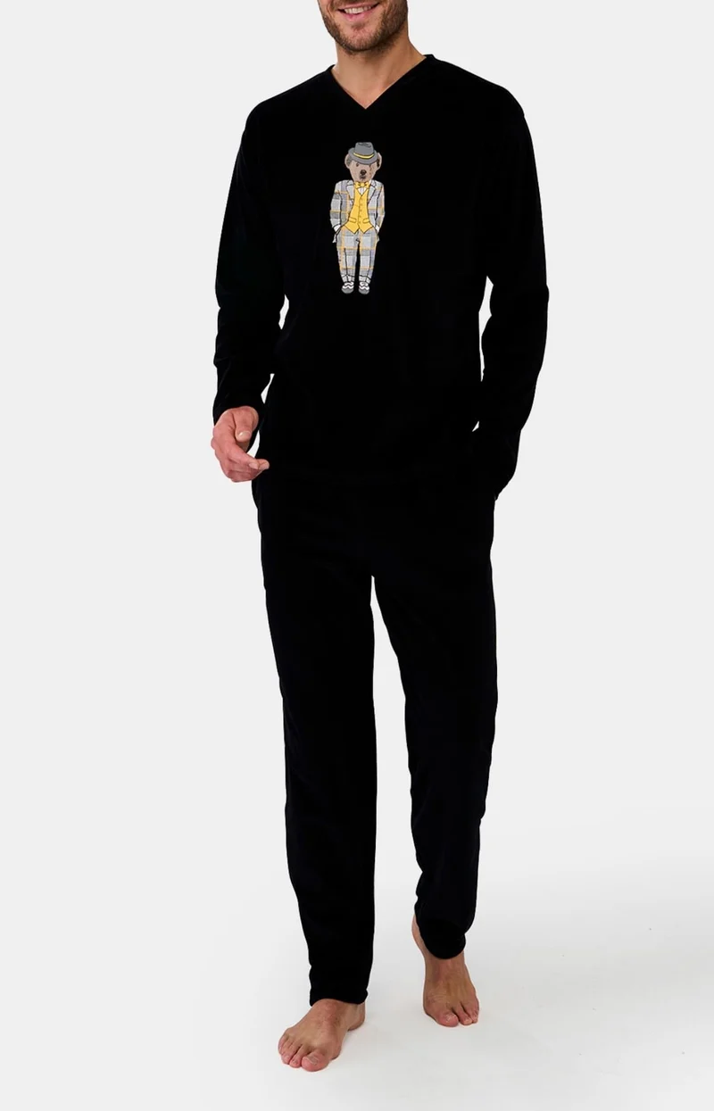 Pyjama manches longues en polaire - Noir