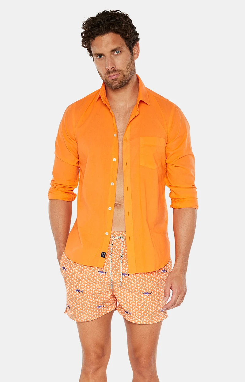 Short de bain brodé Requin - Orange
