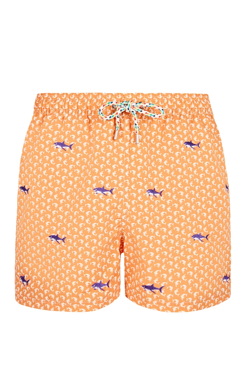 Short de bain brodé Requin - Orange