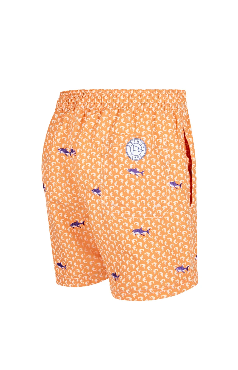Short de bain brodé Requin - Orange