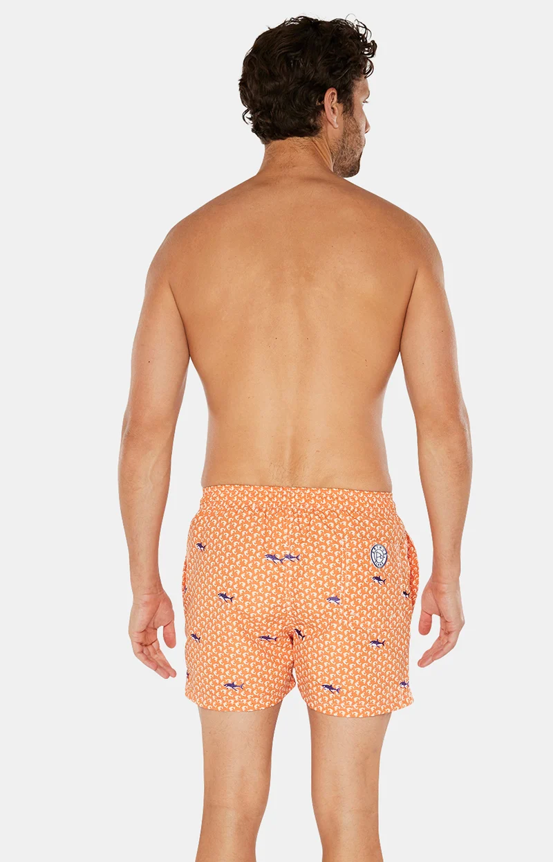 Short de bain brodé Requin - Orange