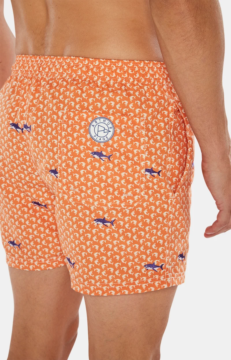 Short de bain brodé Requin - Orange