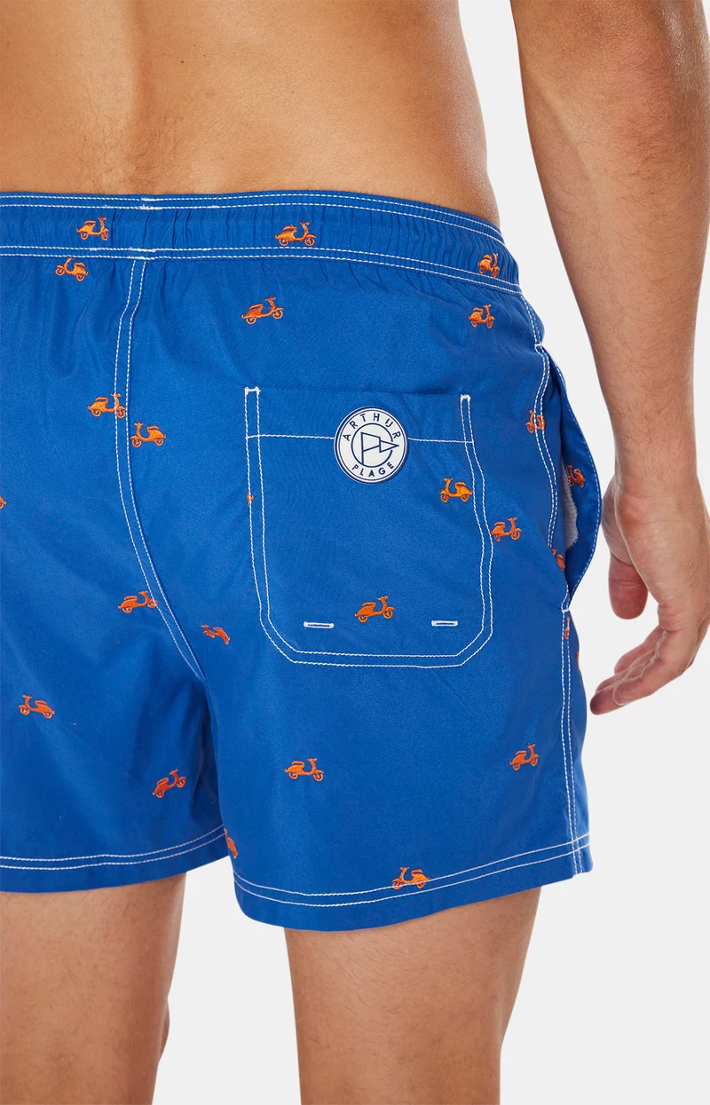 Short de bain brodé Scooter - Bleu
