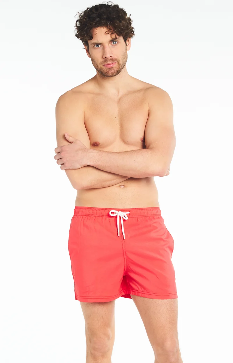 Short de bain uni Rouge