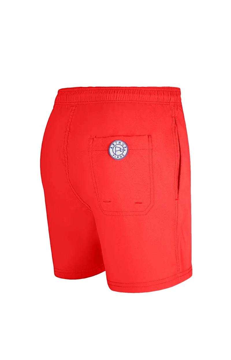 Short de bain uni Rouge