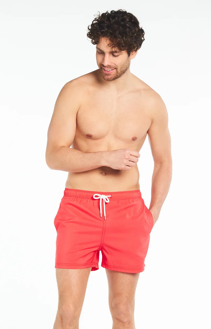 Short de bain uni Rouge