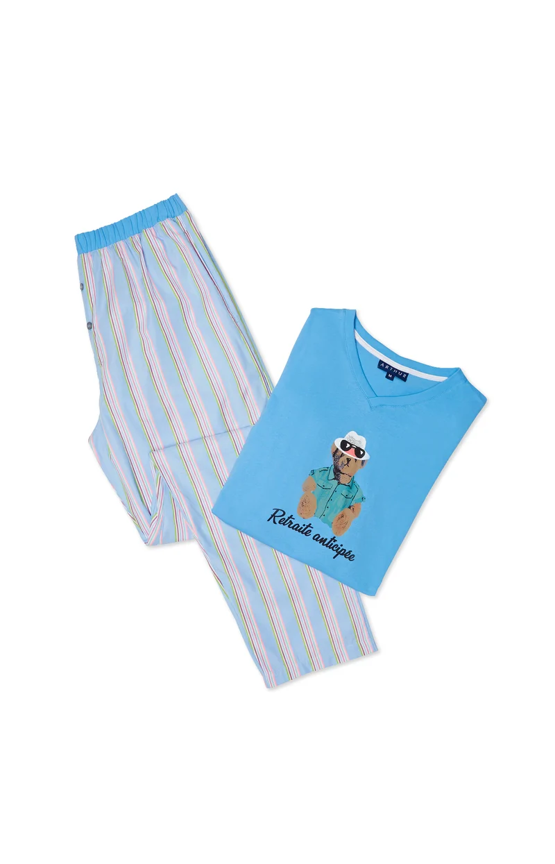 Pyjama long Teddy - Azur