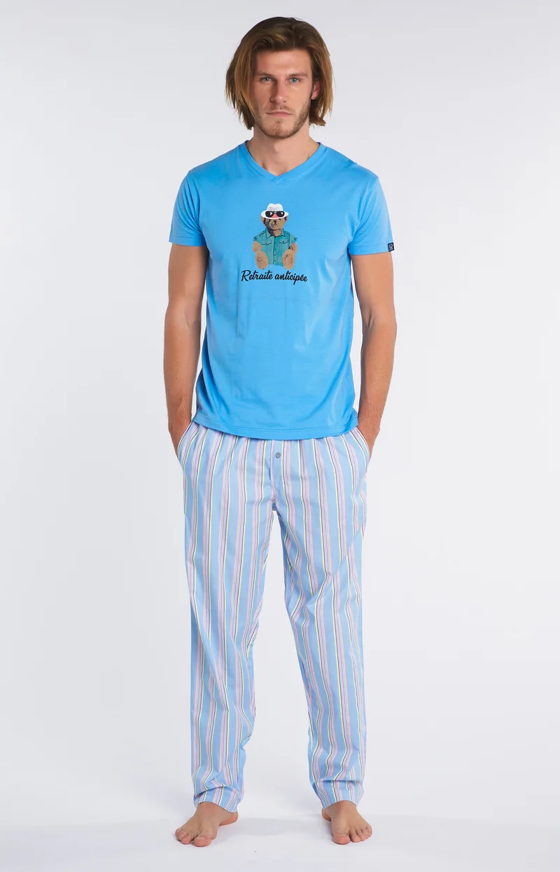 Pyjama long Teddy - Azur