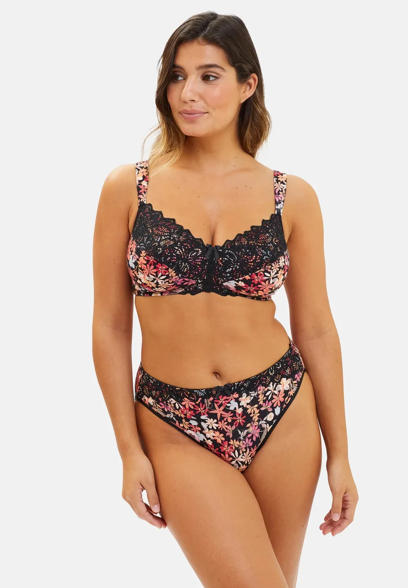 Slip Ava Fantaisie Imprimé Floral Noir