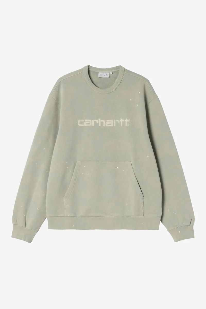 Carhartt Wip PAINTER SWEAT Shady Green destroy wash, splatter