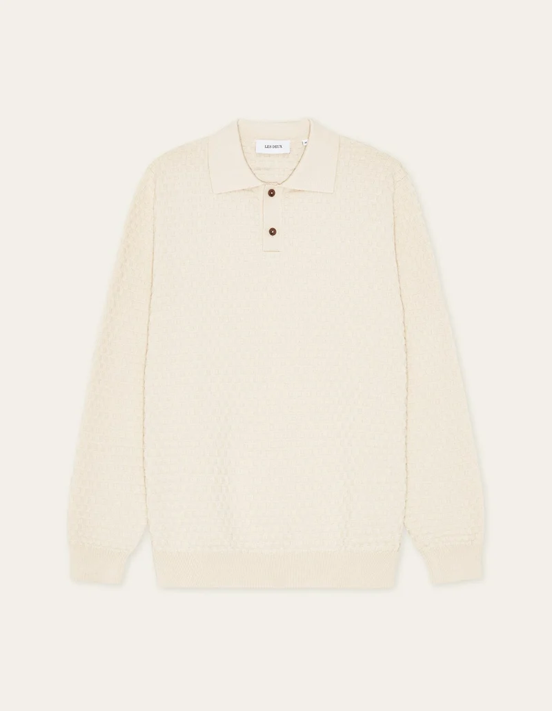 Les Deux BILLY WEAVE KNITTED L/S POLO Light Ivory
