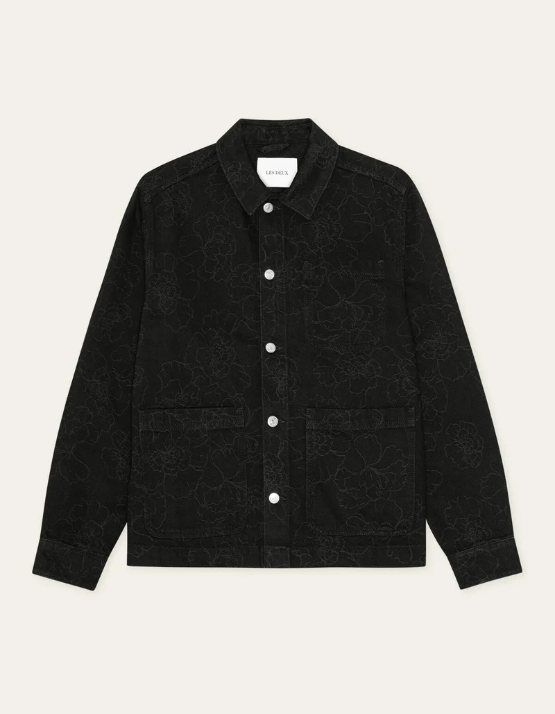 Les Deux LAYTON AOP DENIM OVERSHIRT Black
