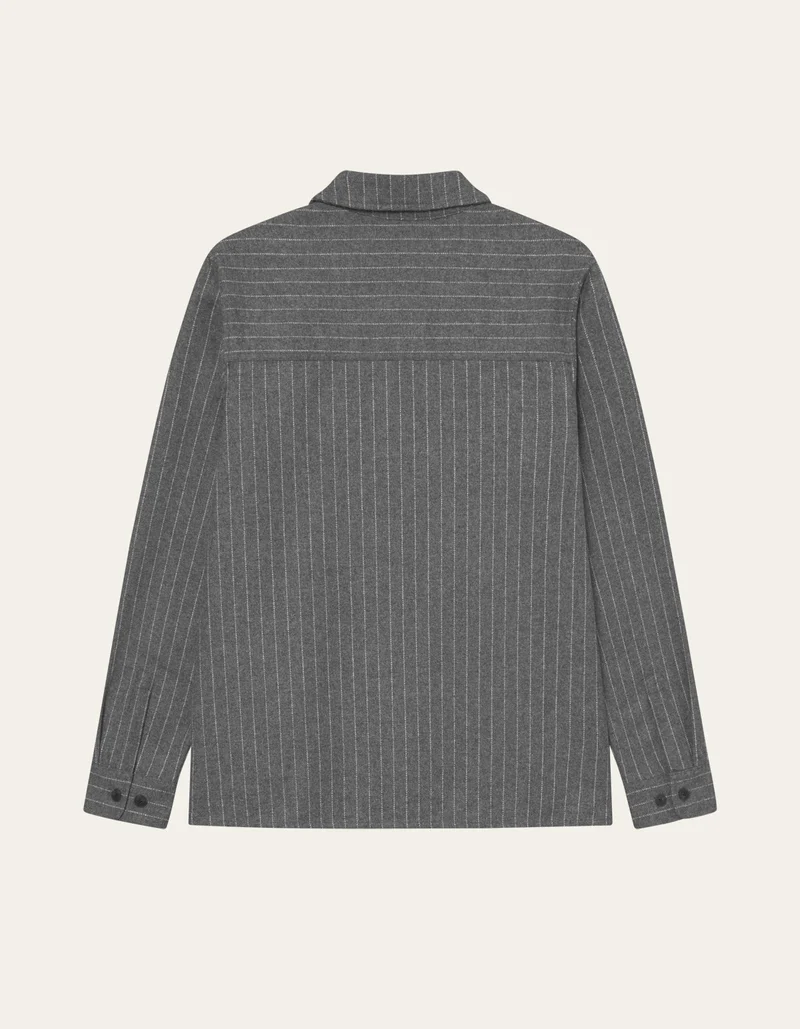 Les Deux Layton Pinstripe Mouliné Overshirt Grey Mel Grey Melange
