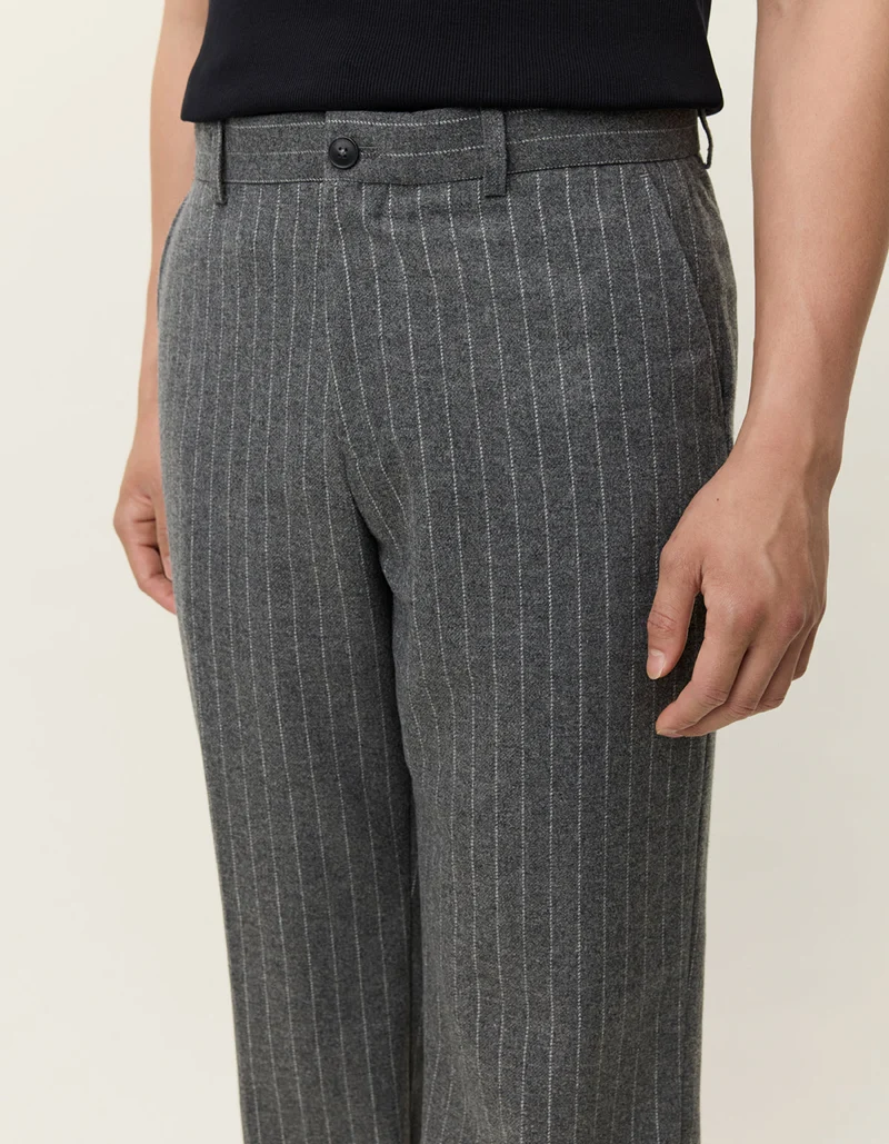 Les Deux Como Pinstripe Mouliné Slacks Grey Melange