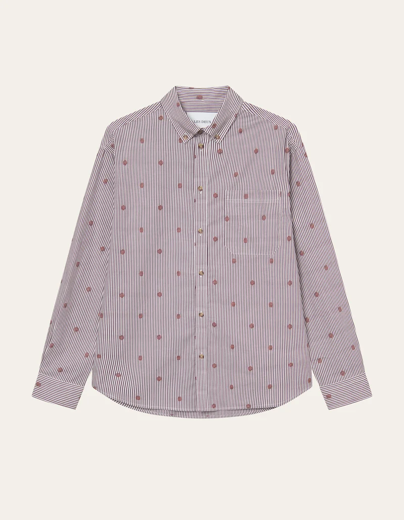 Les Deux Kolton Stripe Basket AOE Shirt Fired Brick Red